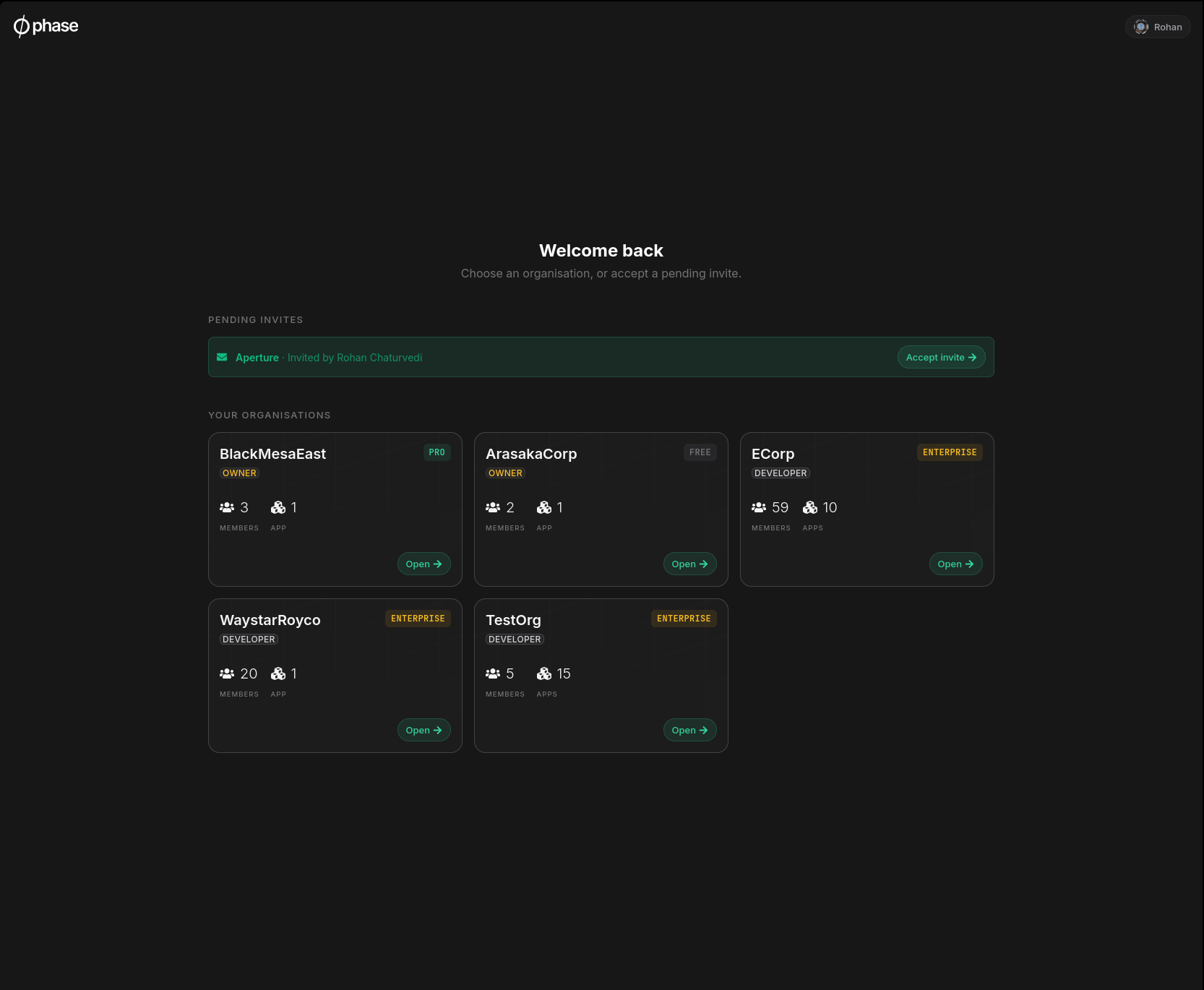 Pending invites now appear in your organization lobby, ready to accept