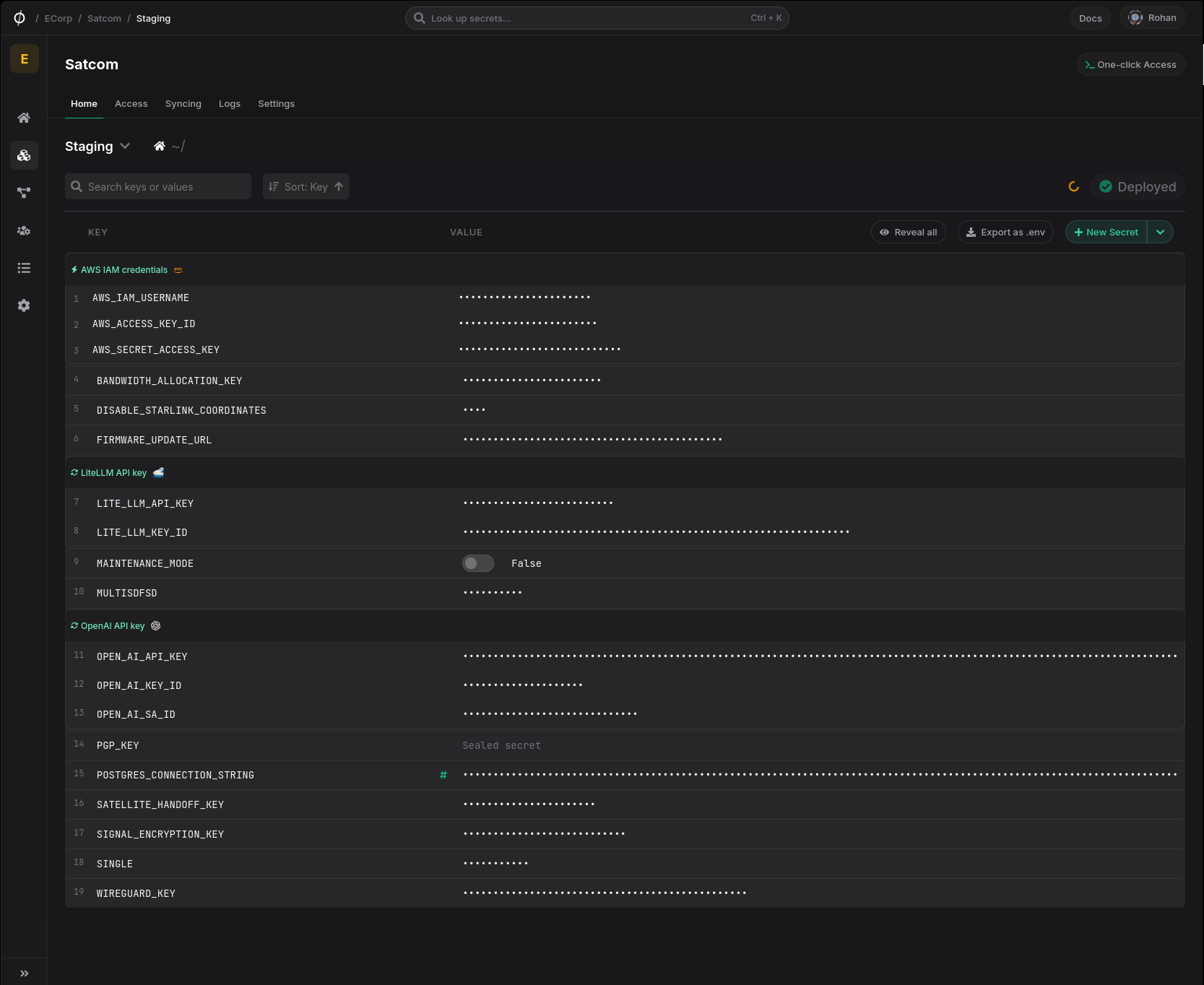 Rotating secrets surface alongside your regular secrets, marked with a rotation indicator