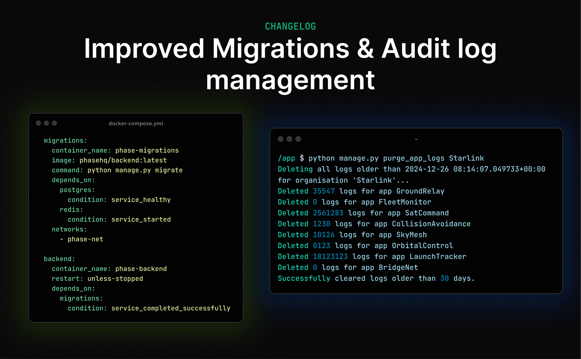 Improved migrations and Audit log management